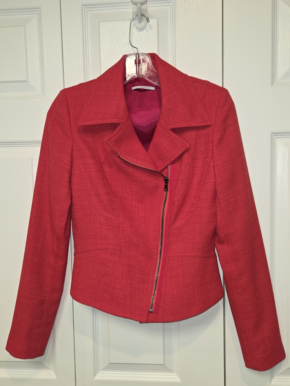 Tahari Pink Asymmetric Zipper Blazer Jacket - Size 4